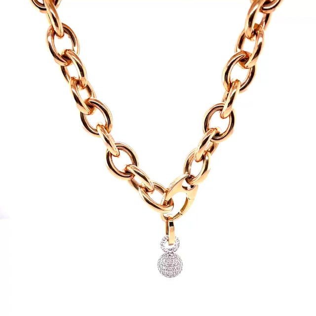 Chaîne de collier audacieuse en or rouge avec pendentif en diamant de 1.44 carat