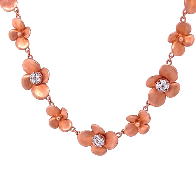 0.45 carat diamond design floral necklace in red gold