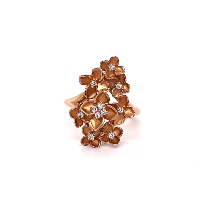 Exclusieve BAUNAT stock verkoop (geen 30 dagen retour) - 0.30 karaat diamanten design bloemenring in rood goud (Beschikbaar in maat 65)