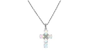 Opal and .20 ct. t.w. White Zircon Cross Pendant in Sterling Silver