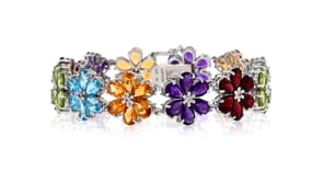 32.95 ct. t.w. Multi-Gemstone Flower Bracelet in Sterling Silver