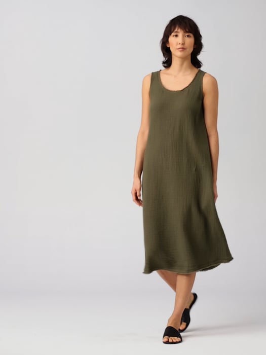 Organic Cotton Gauze Scoop Neck Dress | EILEEN FISHER