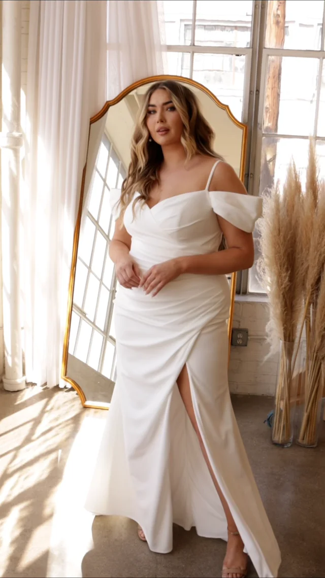 Satin Off The Shoulder Corset Off White Gown