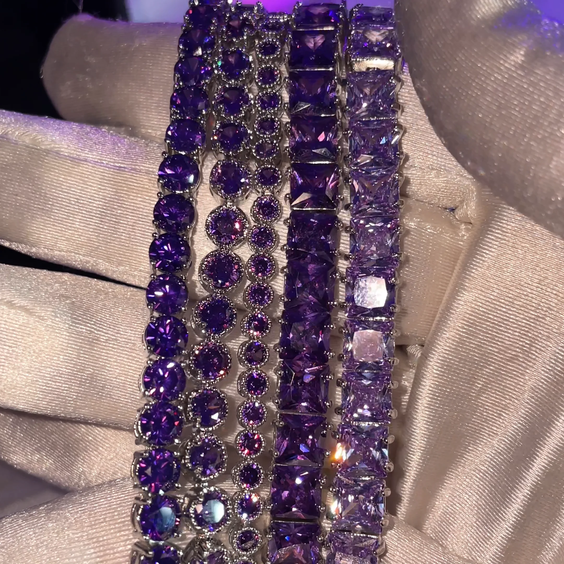 Snake Tennis Chain Bracelet - Silver - BLACKPURPLE_USD