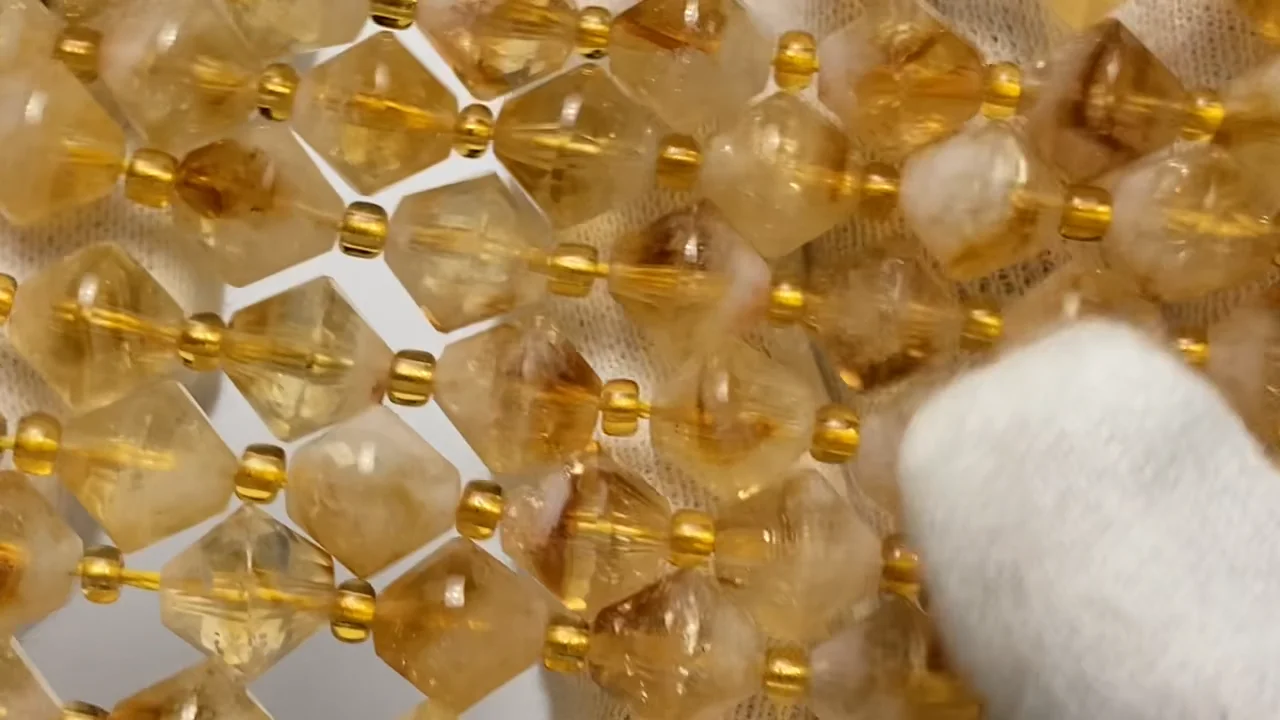 バイカラーシトリン ソロバンカット8×8×8mm 半連/1連｜天然石ビーズの