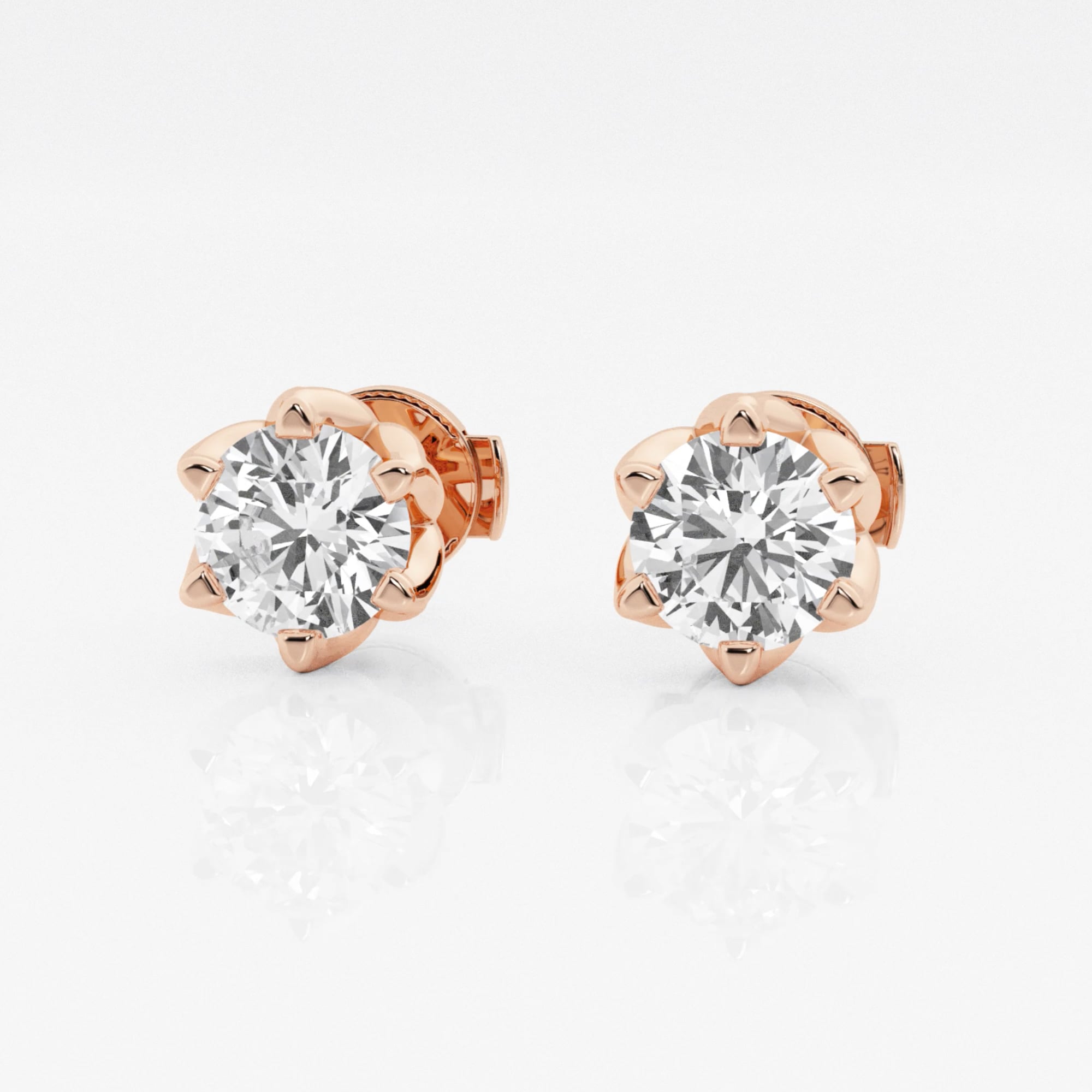 product video for 2 ctw Round Lab Grown Diamond Six Prong Flower Petal Solitaire Stud Earrings