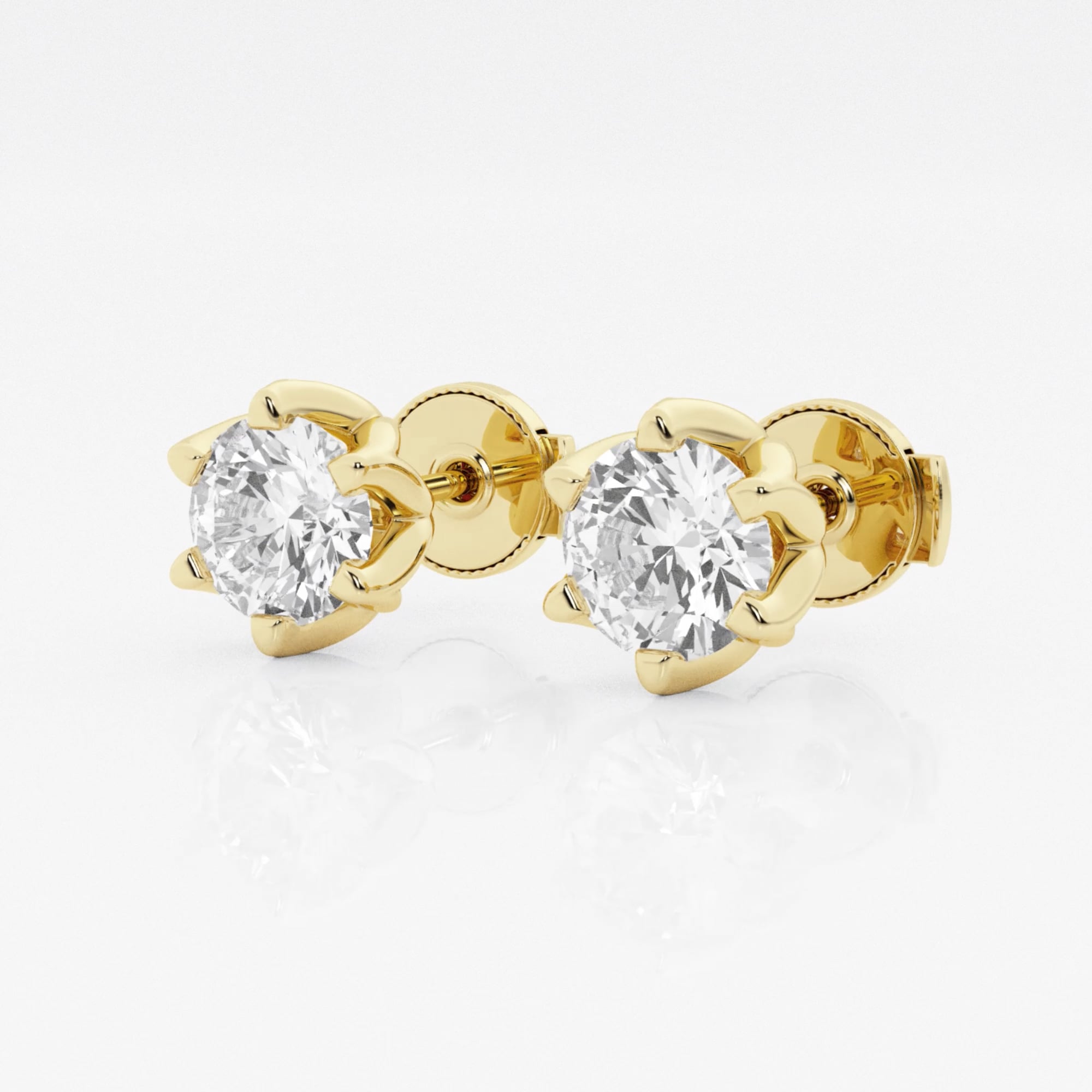 product video for 2 ctw Round Lab Grown Diamond Six Prong Flower Petal Solitaire Stud Earrings