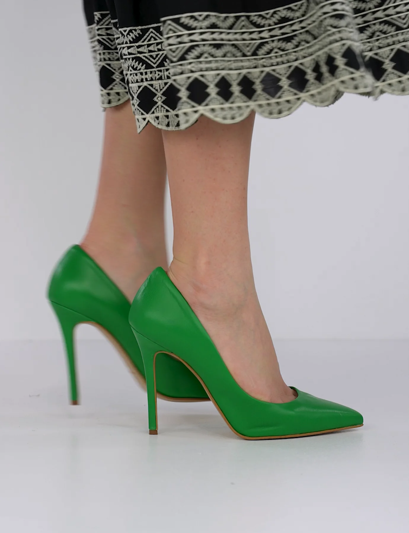Pumps woman heel 11 cm green leather | Barca Stores