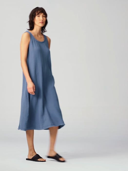 Organic Cotton Gauze Scoop Neck Dress | EILEEN FISHER