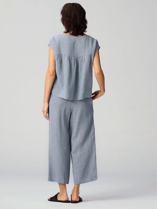 Striped Organic Linen Crinkle Wide-Leg Pant