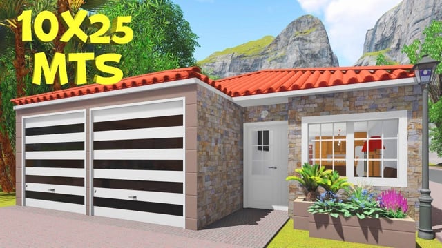 ➤ Planos de casa 10x25 metros con 3 dormitorios y piscina ✪