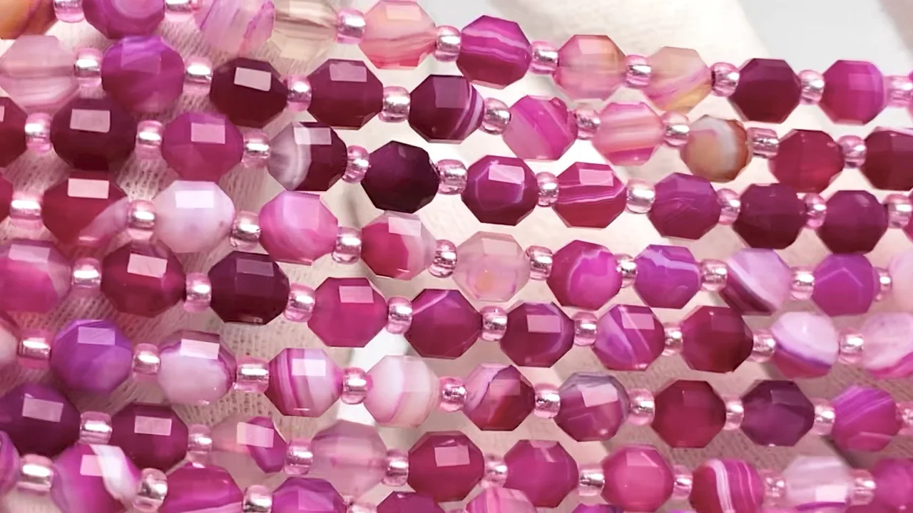 天然石☆ピンクストライプバンデッドアゲート×ロンギド産ルビーの