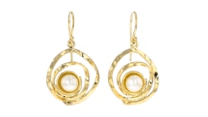 7-8mm Cultured Pearl Swirl Drop Earrings in 18kt Gold Over Sterling