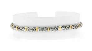 Sterling Silver and 14kt Yellow Gold Byzantine Station Bracelet
