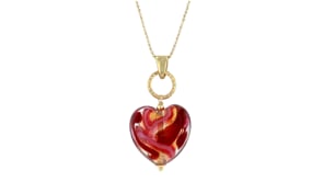 Italian Red and Pink Murano Glass Heart Pendant Necklace in 18kt Gold Over Sterling
