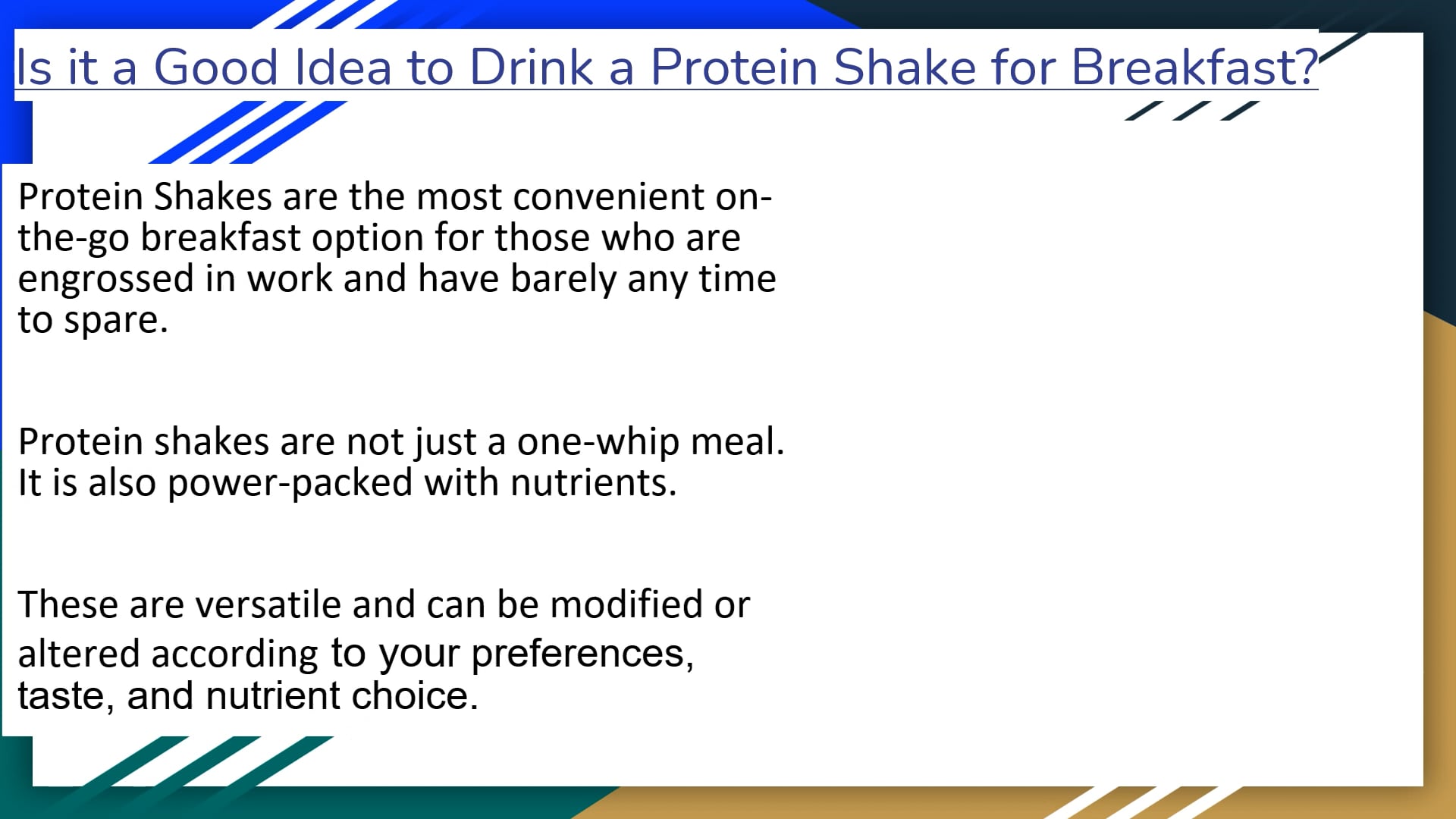 Is it a Good Idea to Drink a Protein Shake for Breakfast_ (2) on Vimeo