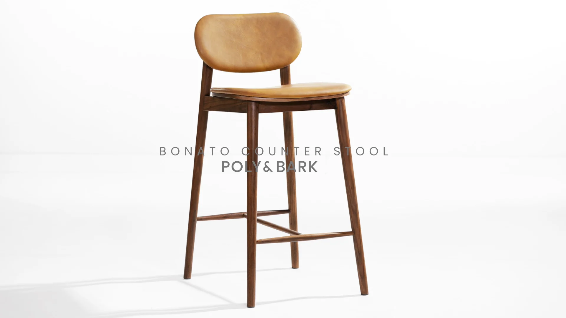 Bonato Leather Counter Stool in Caramel Tan Walnut by Poly Bark