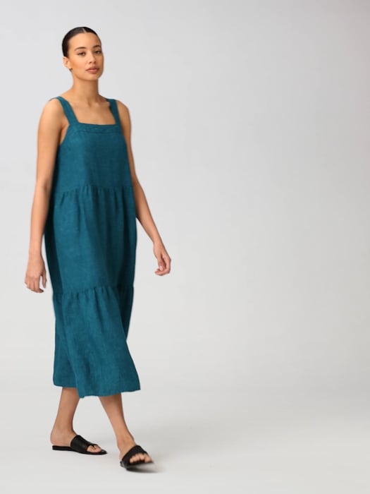 Washed Organic Linen Delave Tiered Dress | EILEEN FISHER