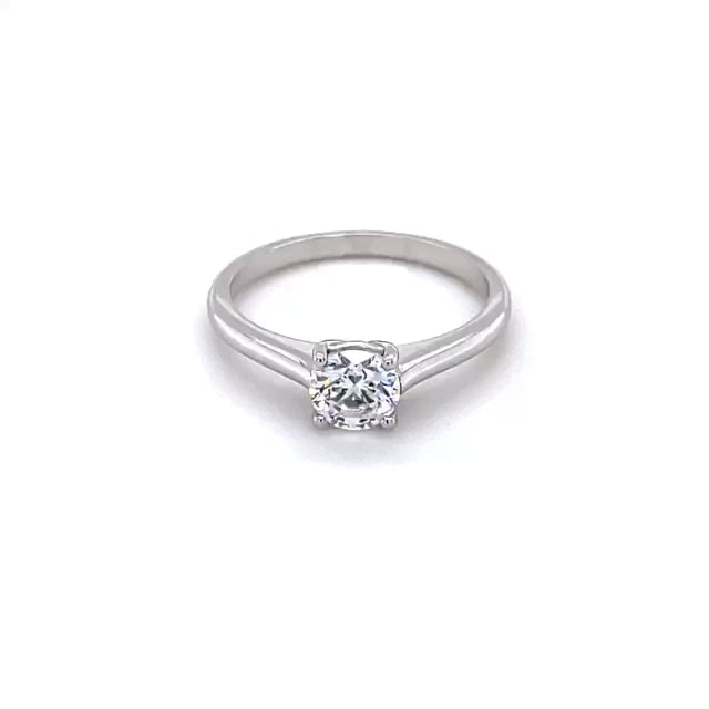 0.70 carat solitaire ring in white gold with round diamond and four prongs