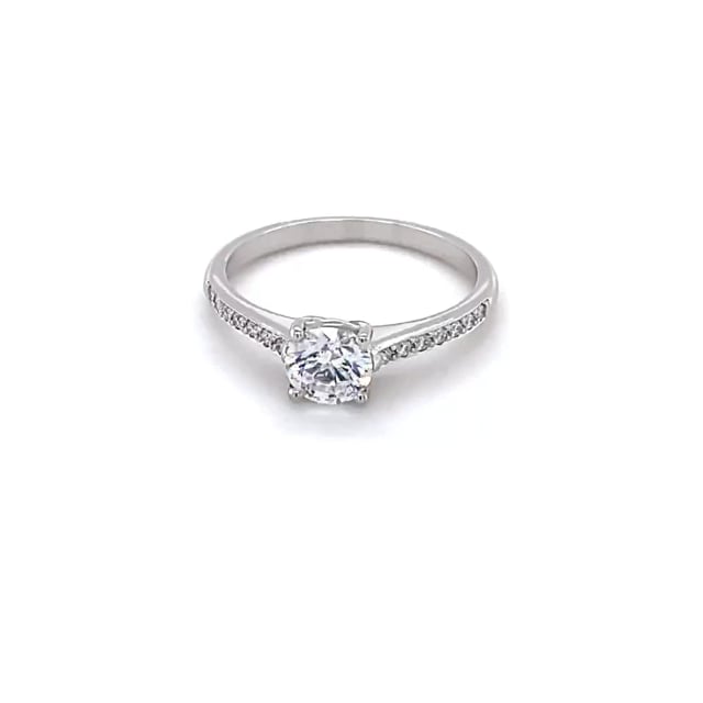 0.50 karaat solitaire ring in wit goud met vier griffen en zijdiamanten