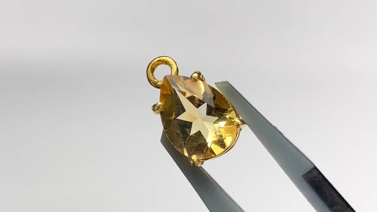 シトリン 枠留めペアシェイプファセットカット8×6mm 18KGP 2個｜天然石