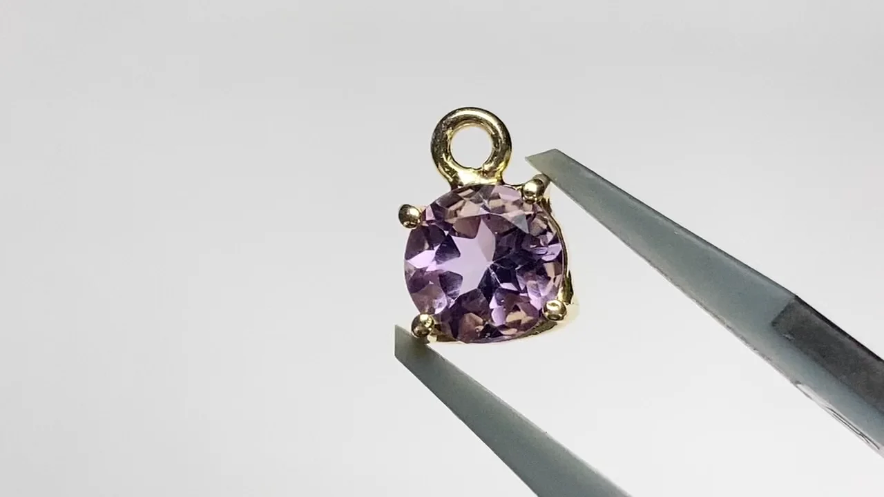 宝石質アメジストAAA 枠留めラウンドファセットカット6×6mm 18KGP 2個