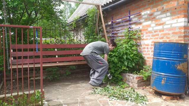 Young man gardening