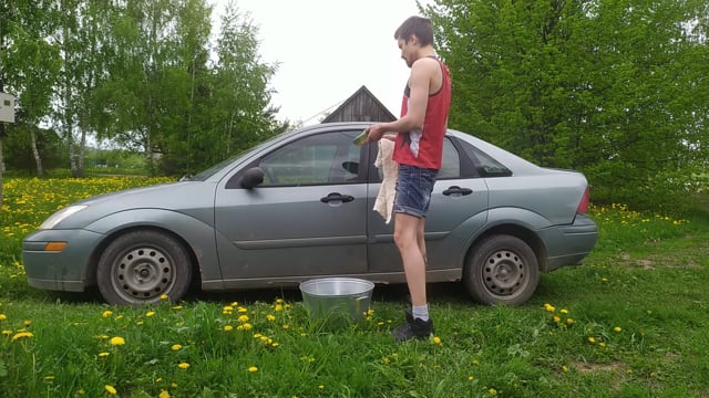 Man washing car