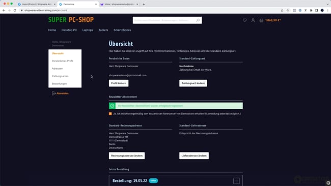 Seite mit Newsletter-Formular