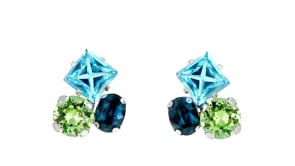 Italian Sterling Silver Earrings with Blue and Green Swarovski Crystals