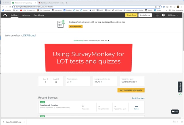 SurveyMonkey For TrainingLink Quizzes