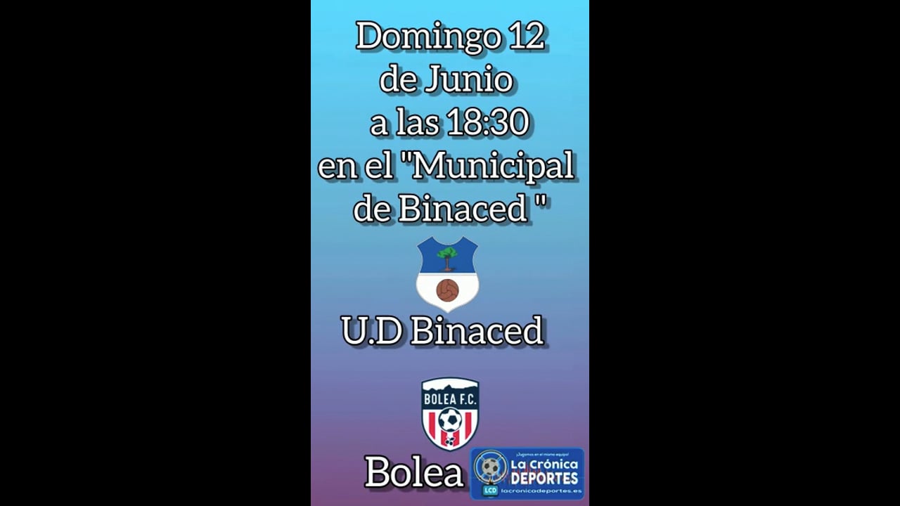 CON ESTE ESPECTACULAR VÍDEO, LA UD BINACED ANIMA A SU AFICIÓN PARA QUE SEAN EL JUGADOR NÚMERO 12 Y JUNTOS CONSEGUIR EL ASCENSO A 1ª REGIONAL EN EL ÚLTIMO PARTIDO DEL PLAYOFF (18:30 h Domingo 12-Junio-2022)