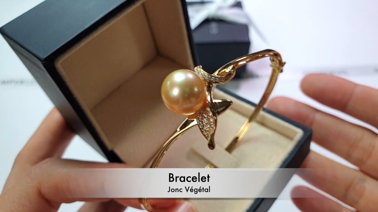 Braccialetto Jonc Vegetale - Oro Giallo, Diamanti & Perla dei Mari del Sud | Gemperles
