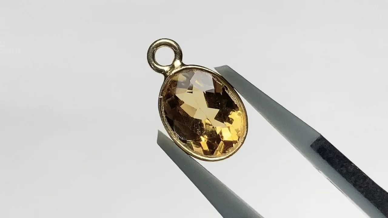 宝石質シトリンAAA 枠留めオーバルファセットカット9×7mm 18KGP 3個
