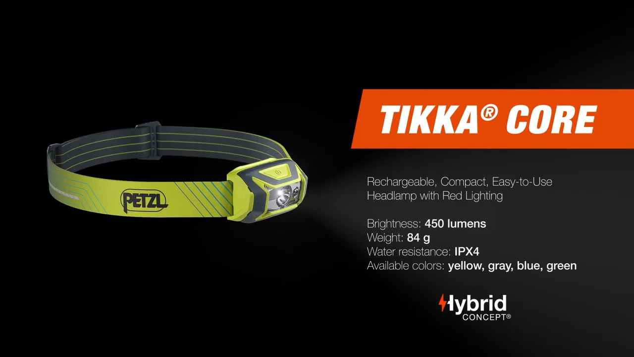 TIKKA® CORE Rechargeable, compact, easy-to-use headlamp with red lighting.  450 lumens