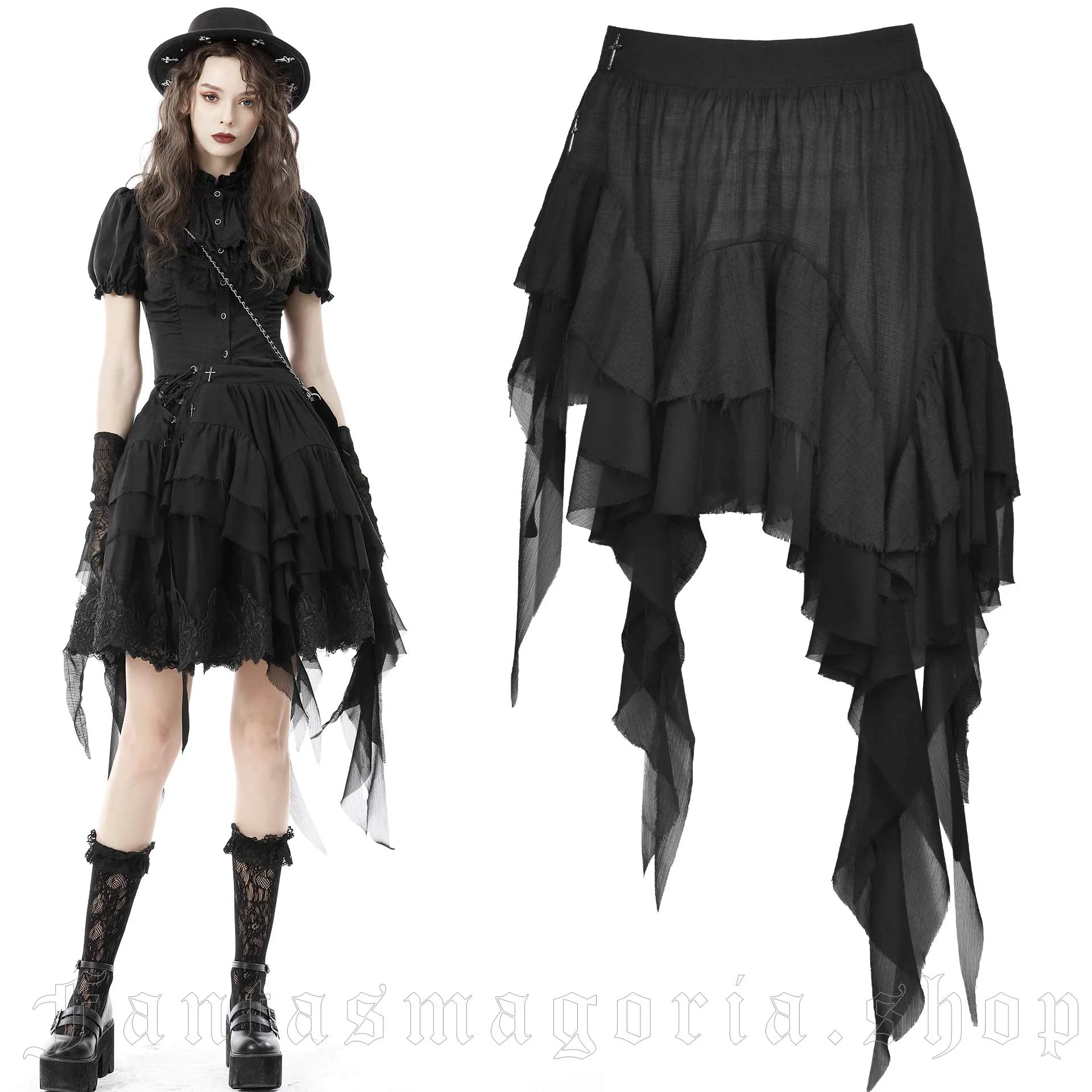 Phantasm Black long skirt ファントムシータ Tiered Flare Skirt