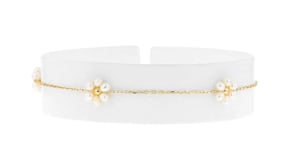 3-3.5mm Cultured Pearl Flower Station Anklet in 14kt Yellow Gold