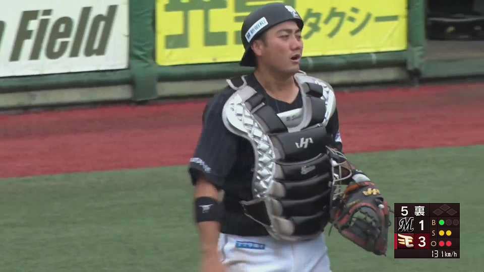 【ファーム】マリーンズ・植田将太 ストライク送球で盗塁阻止!! 2022年6月23日 東北楽天ゴールデンイーグルス 対 千葉ロッテマリーンズ