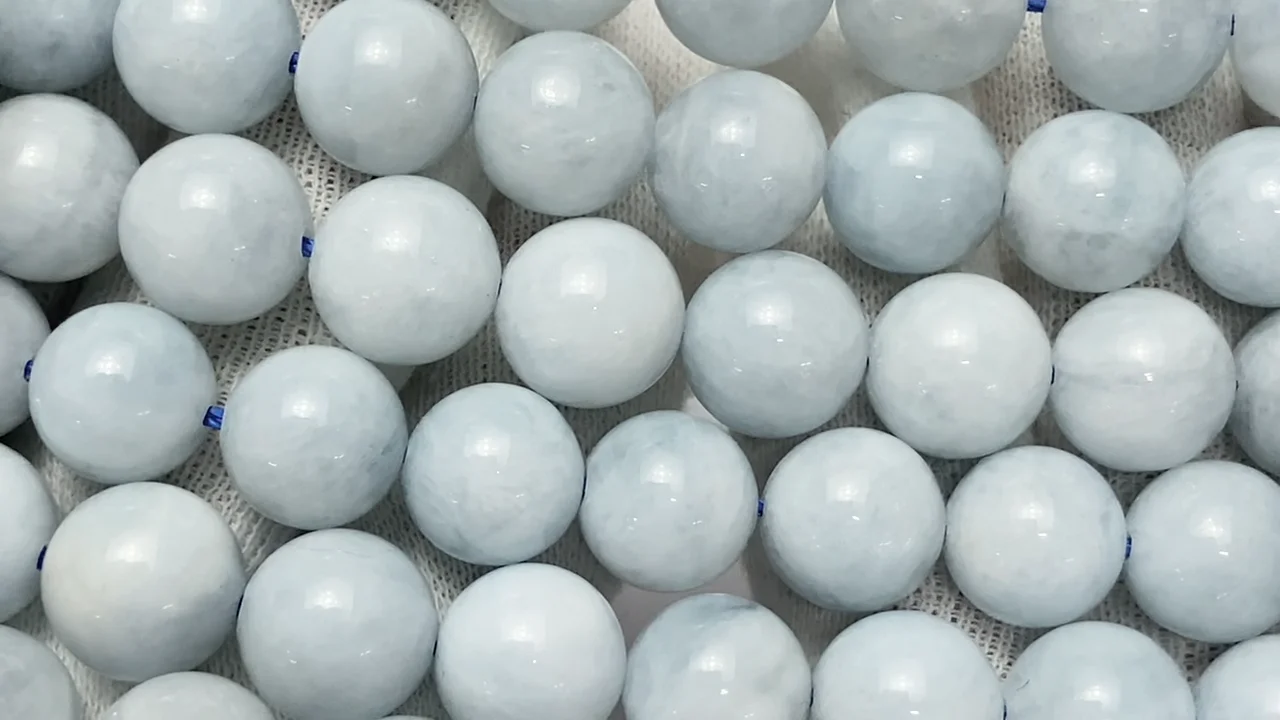動画】ミルキーアクアマリンAA ラウンド10mm 半連/1連(約38cm 