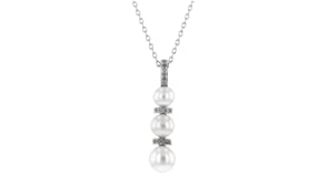 6-8.5mm Cultured Pearl and .10 ct. t.w. Diamond Pendant Necklace in Sterling Silver