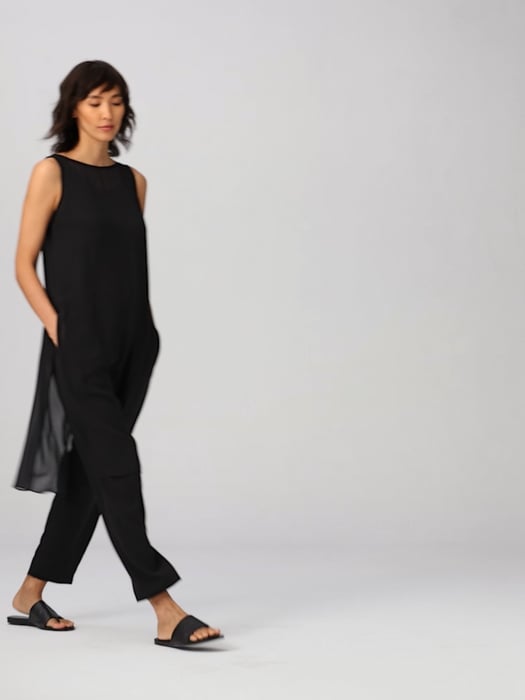 Silk Georgette Crepe Bateau Neck Tank Designer By Eileen Fisher Size: Xs