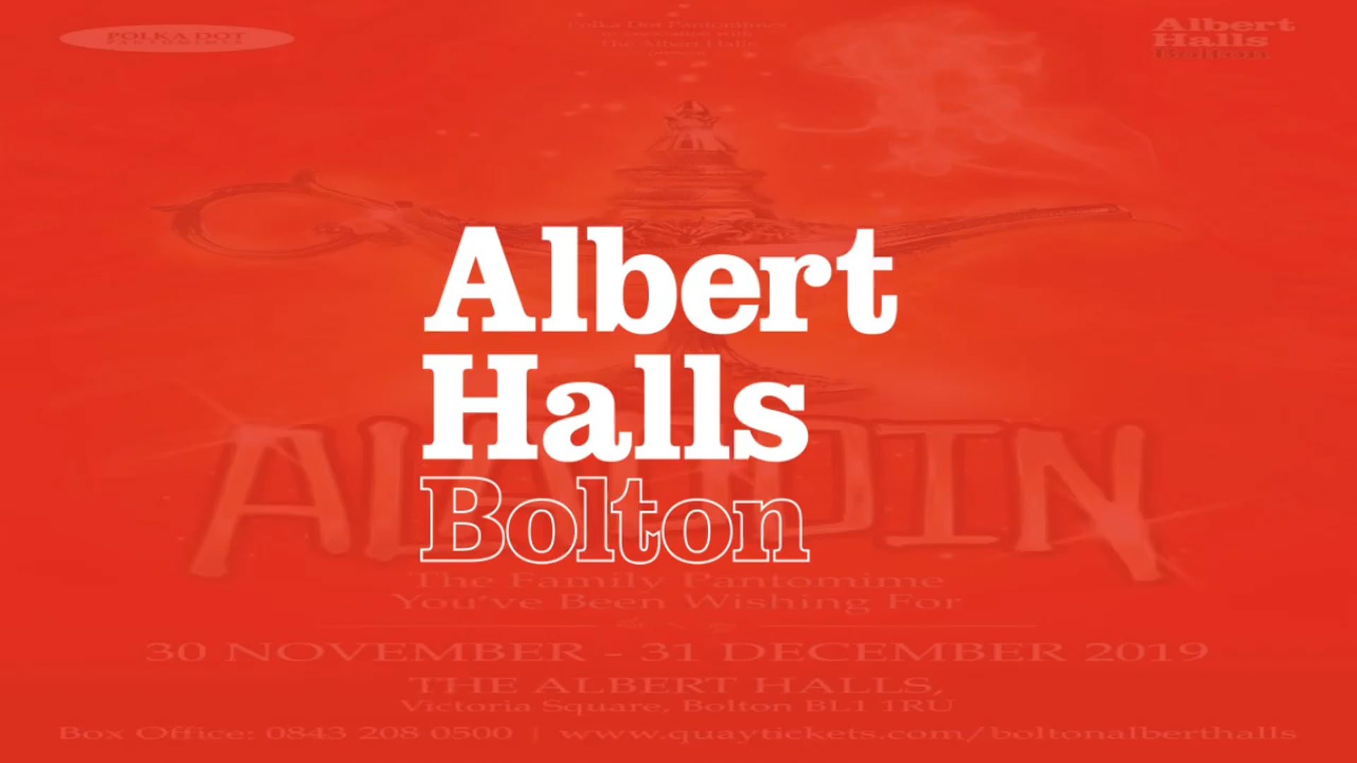 Aladdin @ The Albert Halls Bolton from 30th Nov-31st Dec BOOK NOW 0843 208 0500