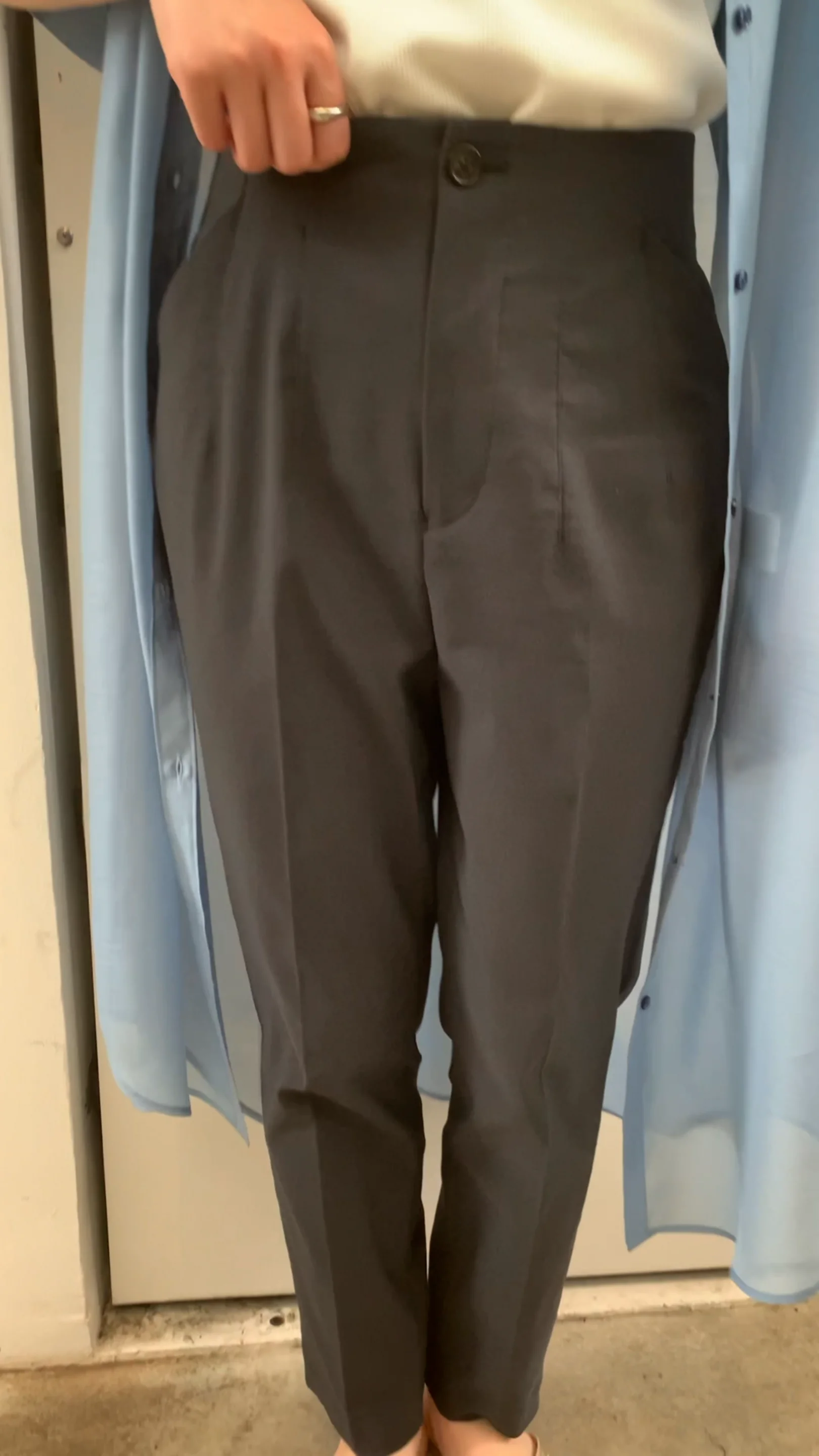コットンリネンストレッチハイウエストテーパードパンツ｜OUTLET
