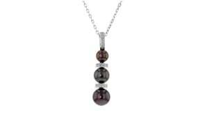 6-8.5mm Black Cultured Pearl and .10 ct. t.w. Diamond Necklace in Sterling Silver