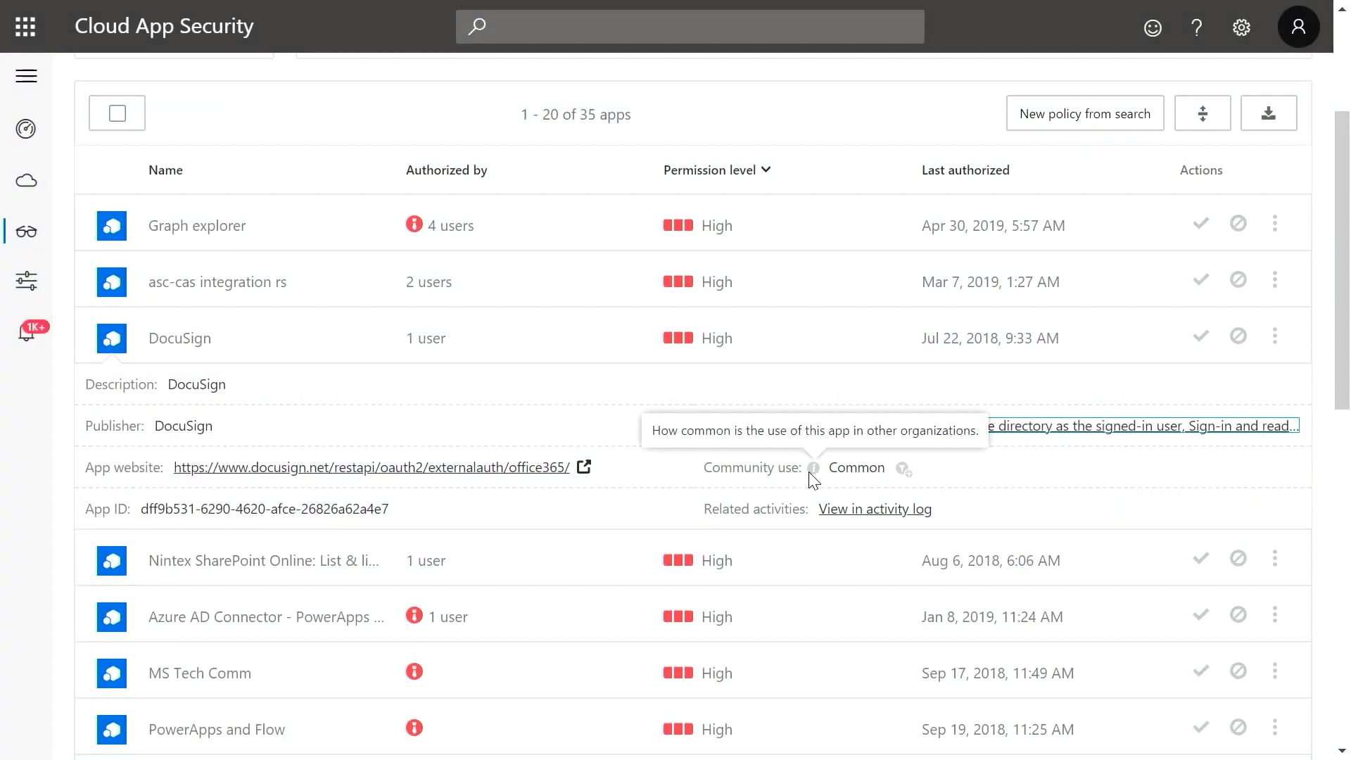 Discover and manage risky OAuth apps in Microsoft Cloud App Security