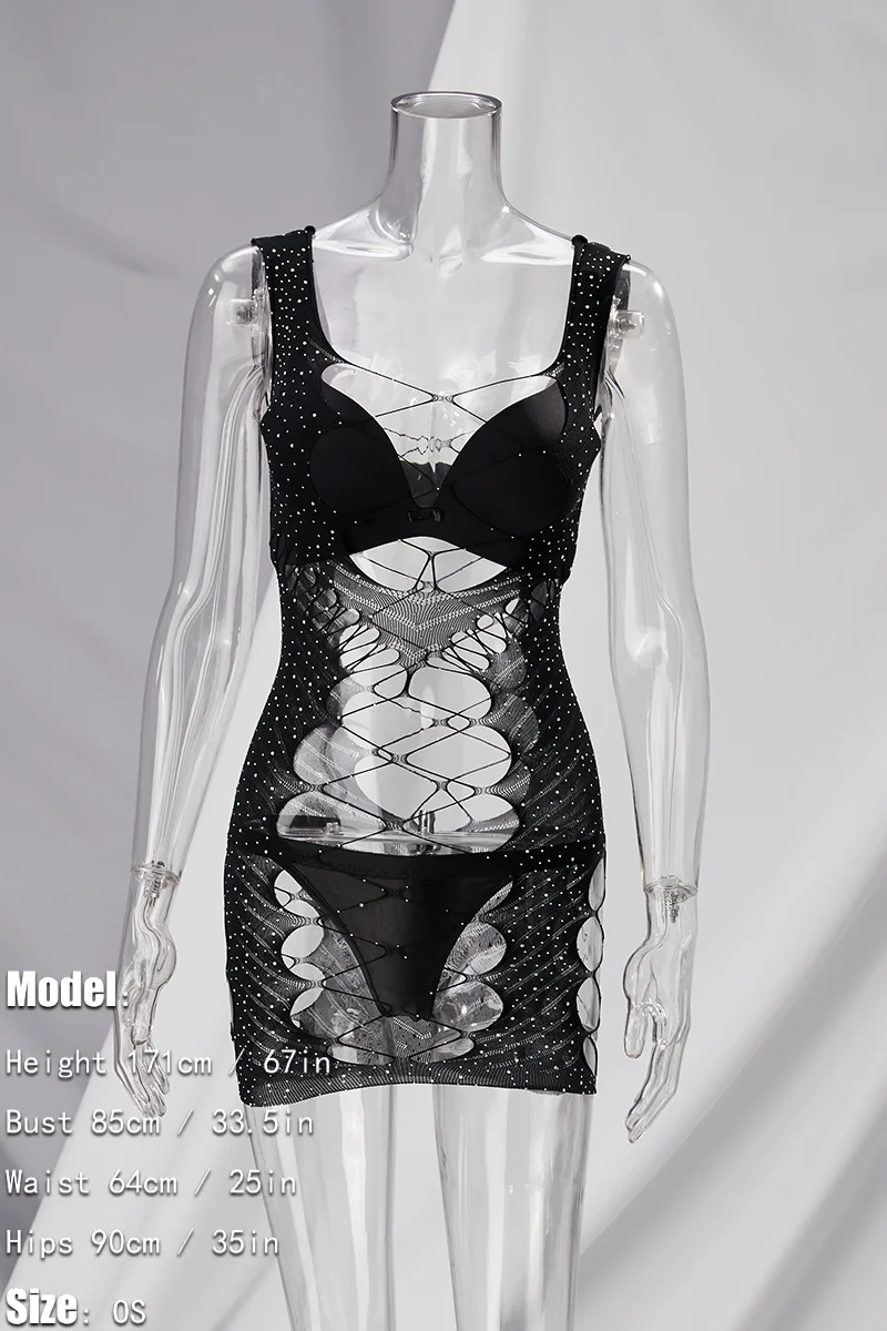 Sexy lingerie mesh cutout rhinestone decorated slim stretch sexy  babydoll(no underwear) Wholesale GA001914