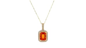 Fire Opal and .16 ct. t.w. Diamond Pendant Necklace in 14kt Yellow Gold