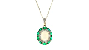 Ethiopian Opal Ring with 1.40 ct. t.w. Emeralds and .22 ct. t.w. Diamonds in 14kt Yellow Gold