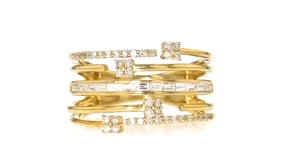 33 ct. t.w. Baguette and Round Diamond Multi-Row Ring in 18kt Gold Over Sterling