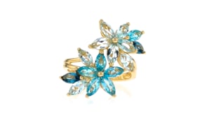 3.70 ct. t.w. Tonal Blue Topaz Floral Ring in 18kt Gold Over Sterling